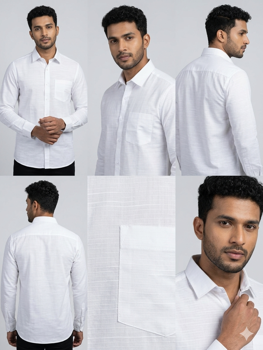 WHITE TEXTURED COTTON SHIRT WITH FULL SLEEVES