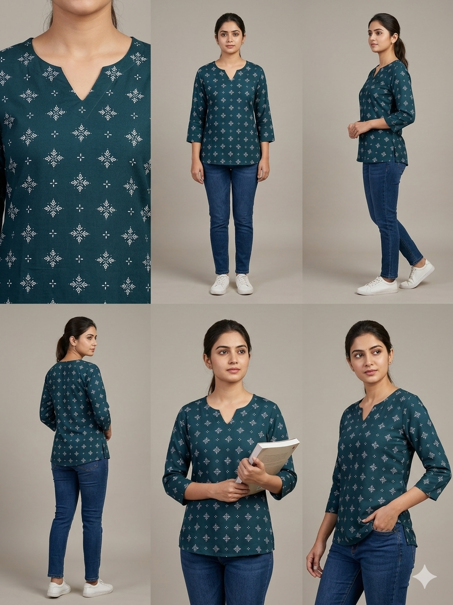 TEAL SHORT KURTI | PREMIUM COTTON | PRINTED