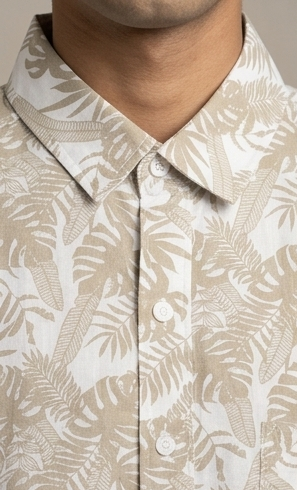 BEIGE PALM PRINT COTTON HALF SHIRT (The Oasis Resort Shirt)