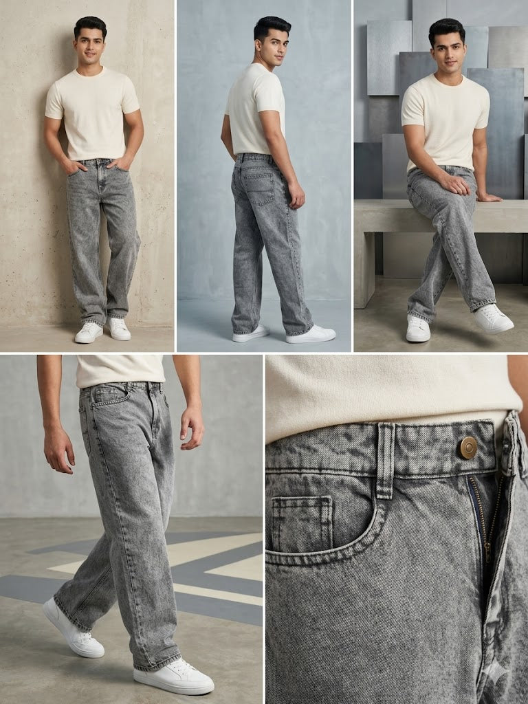 WARM GREY PREMIUM RELAXED FIT BAGGY JEANS
