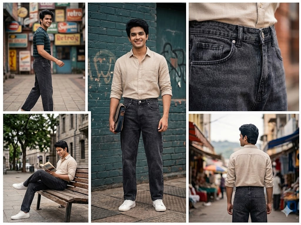 BLACK Classic Fit Straight Leg Jeans