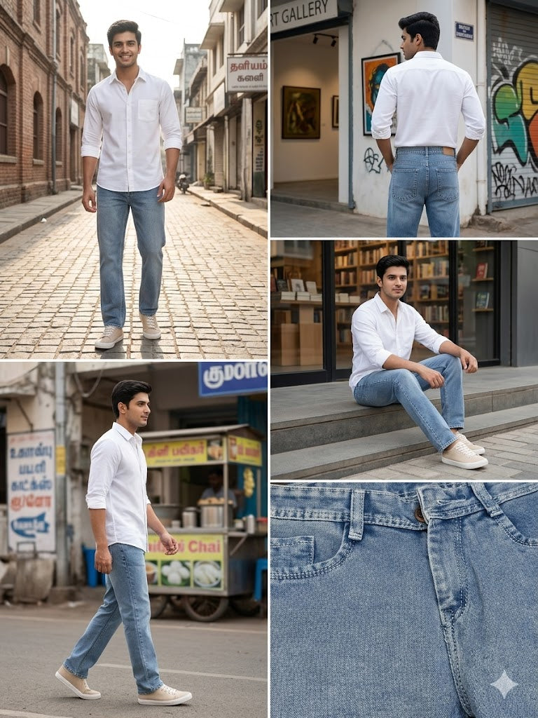 SAGE BLUE Classic Fit Straight Leg Jeans