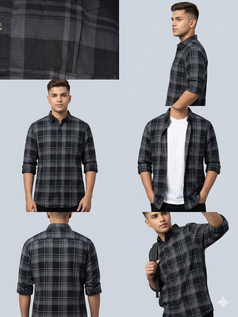 TEAL AND BLACK color Full sleeve checkered shirt cotton  (dark colors)