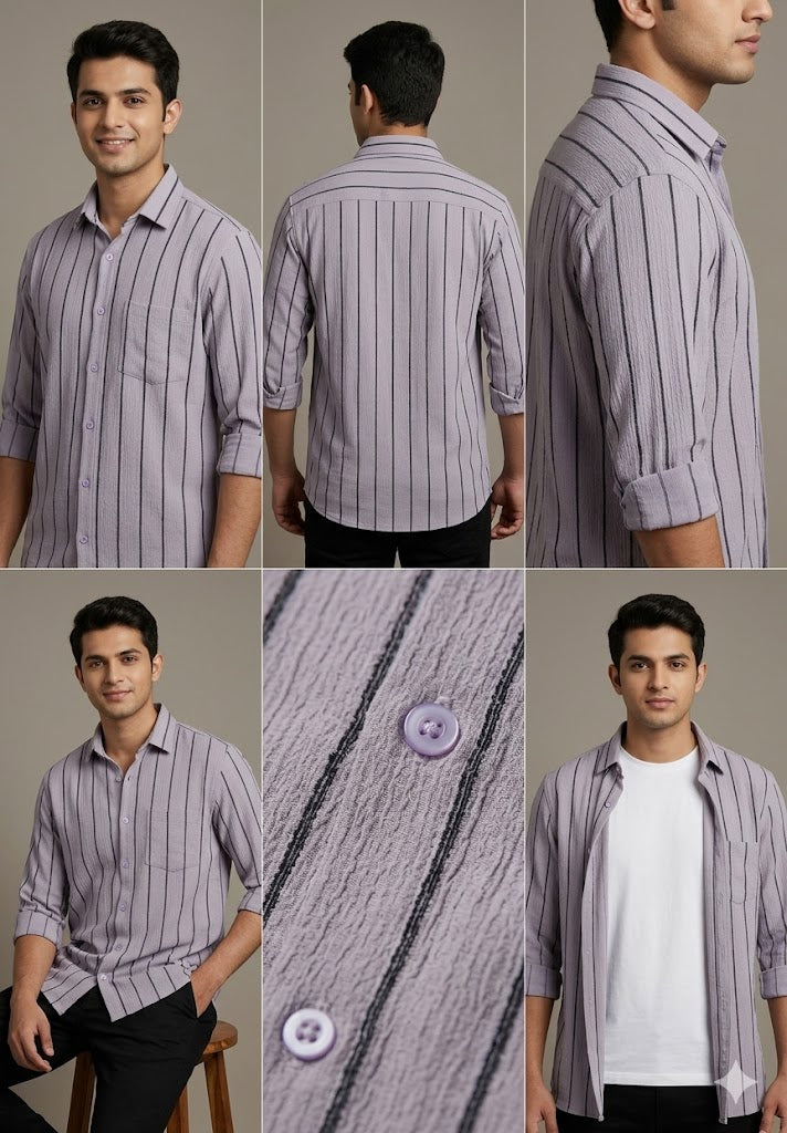BROWN SEERSUCKER SHIRT premium full sleeve shirt (striped popcorn shirt)