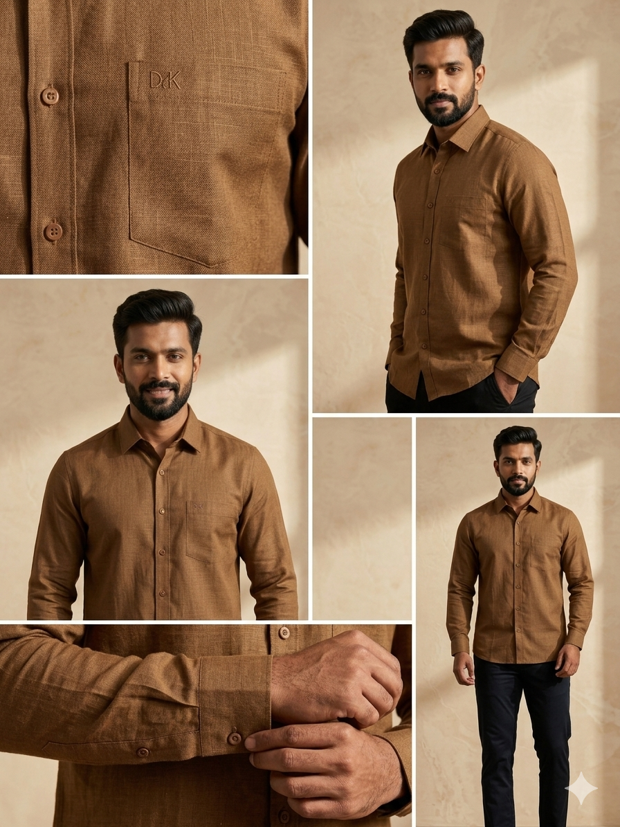 GOLDEN BROWN LINEN FULL SLEEVE SHIRT