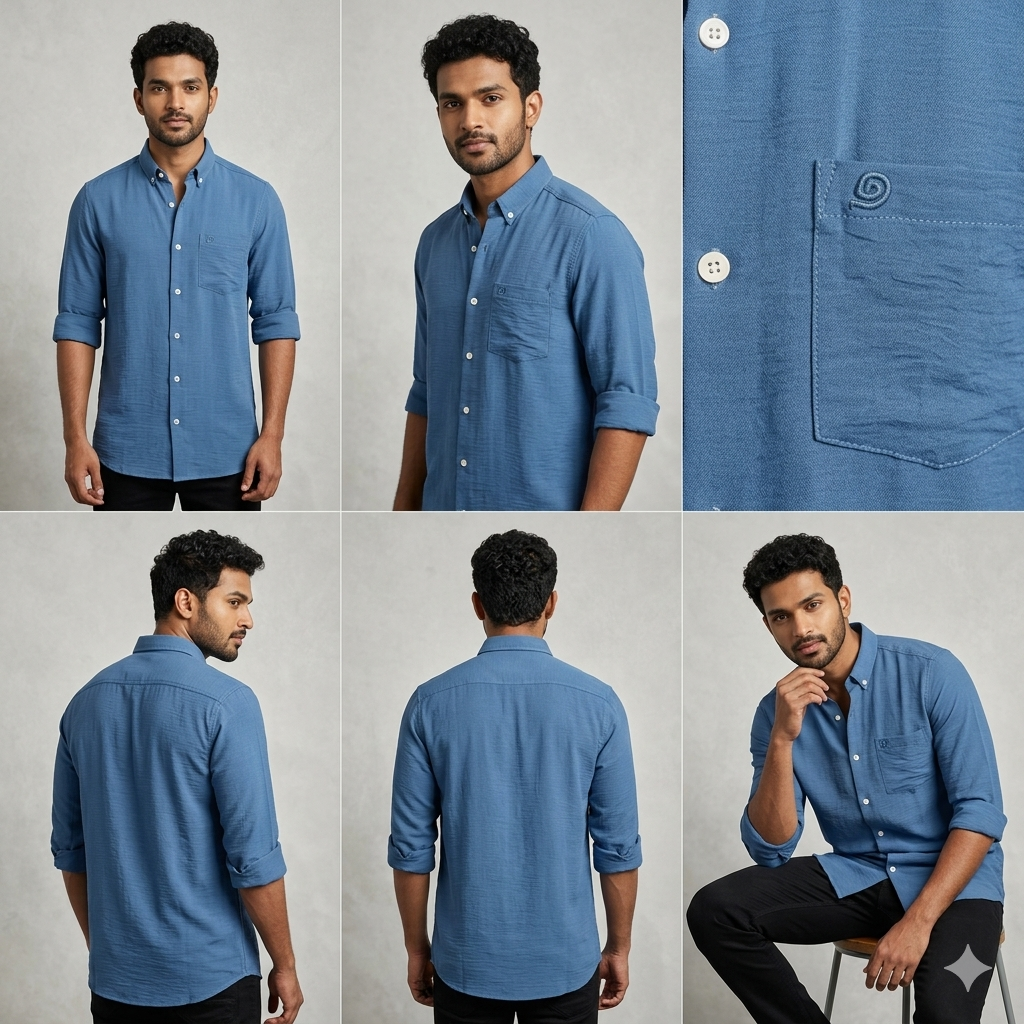 BLUE CRUSHED LINEN PREMIUM SHIRT FULL SLEEVES