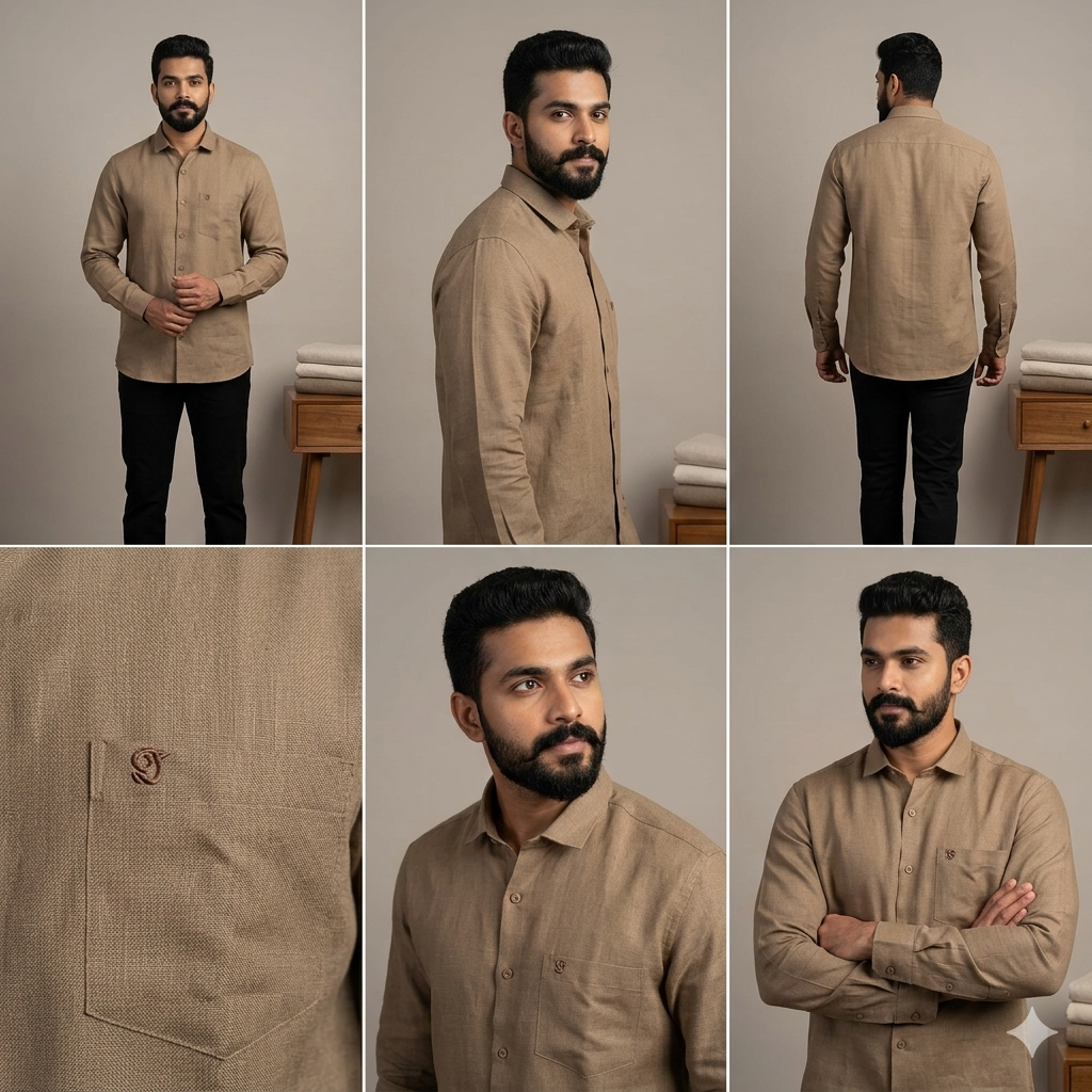 GOLDEN BROWN LINEN FULL SLEEVE SHIRT