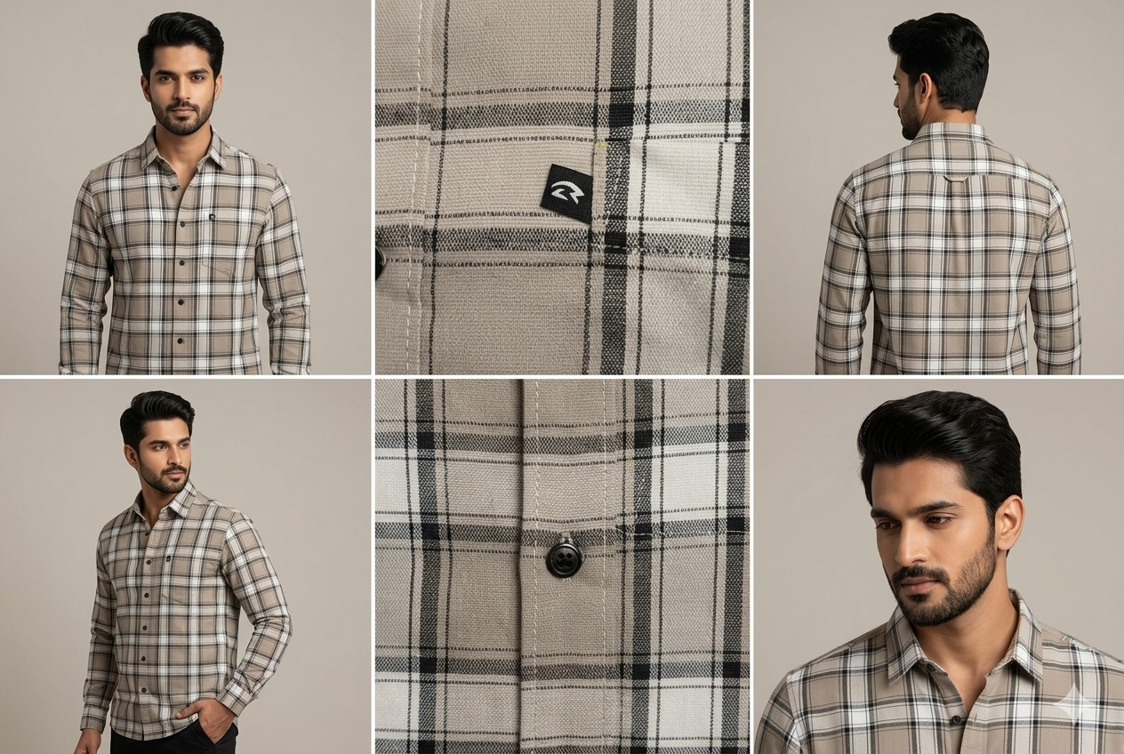 WARM TAUPE PREMIUM CHECKERED SHIRT modern full sleeve wear(unisex)