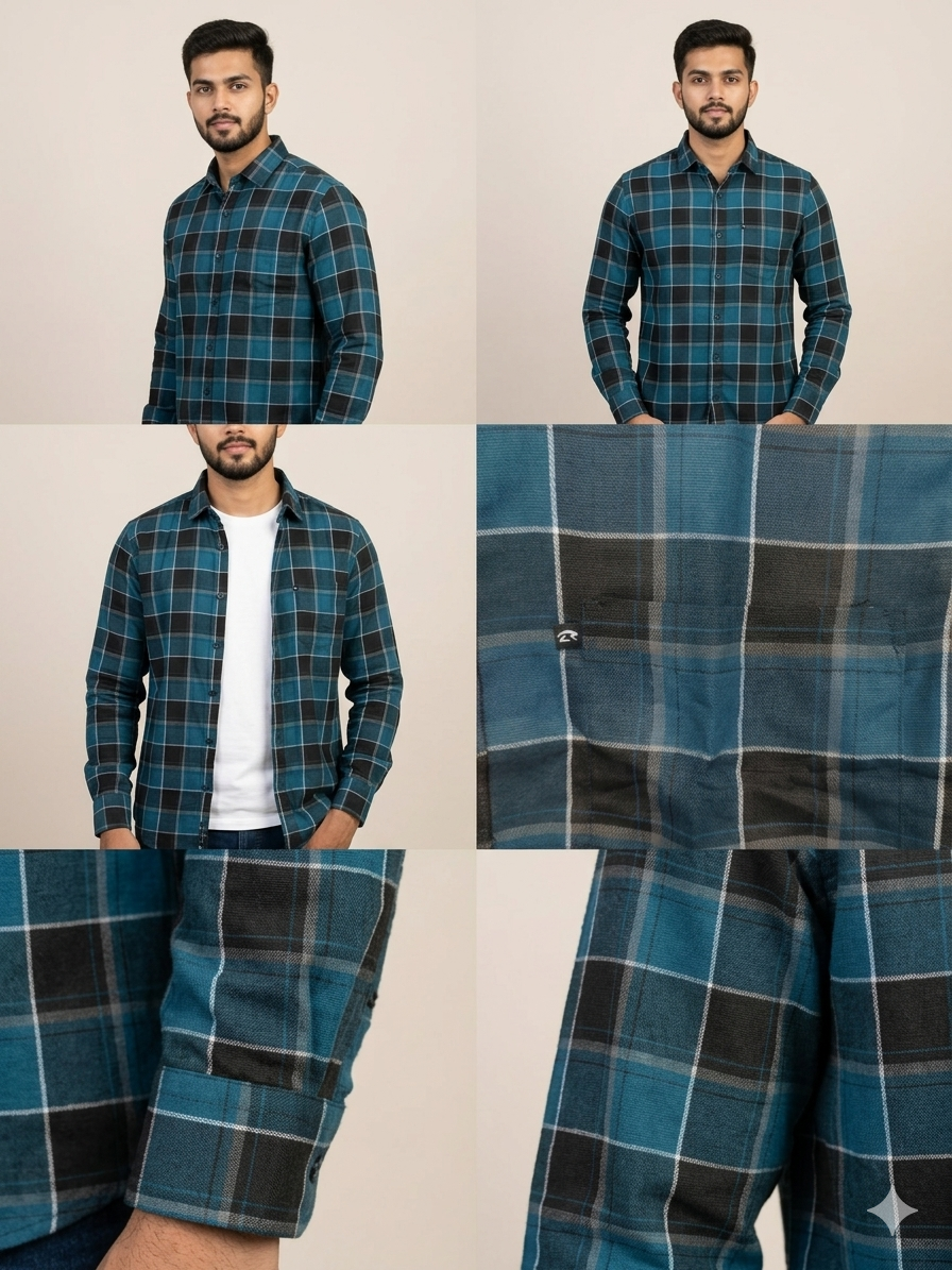 TEAL - BLACK PREMIUM CHECKERED SHIRT modern full sleeve wear(unisex)