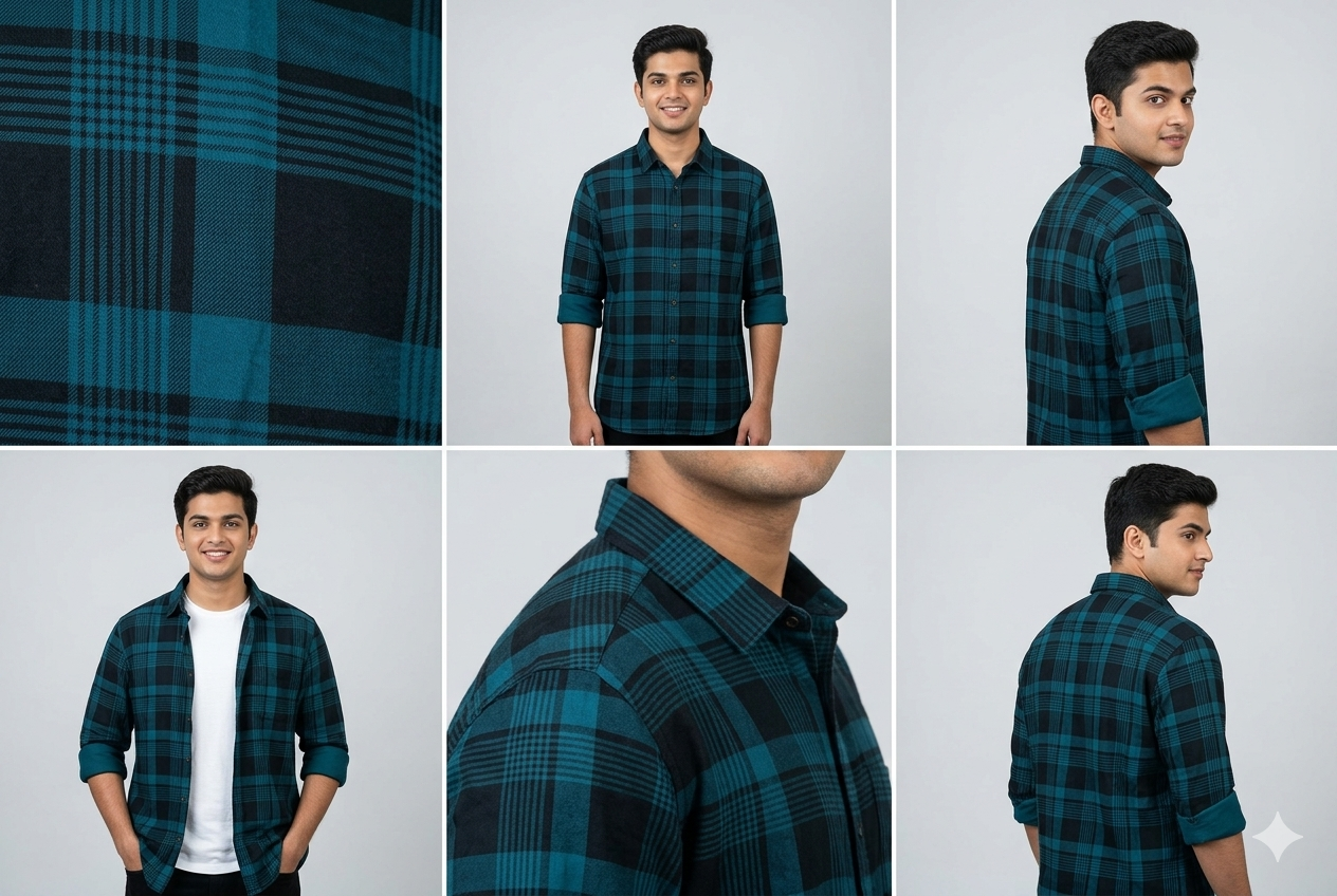 TEAL AND BLACK color Full sleeve checkered shirt cotton  (dark colors)