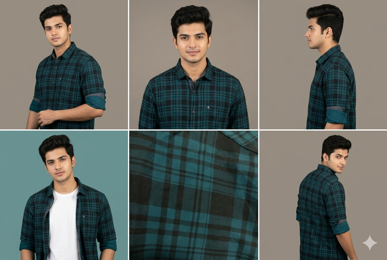 TEAL AND BLACK color Full sleeve checkered shirt cotton  (dark colors)