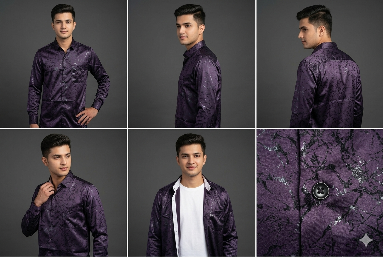 MAROON SATIN PRINTED Premium Shirt full sleeve