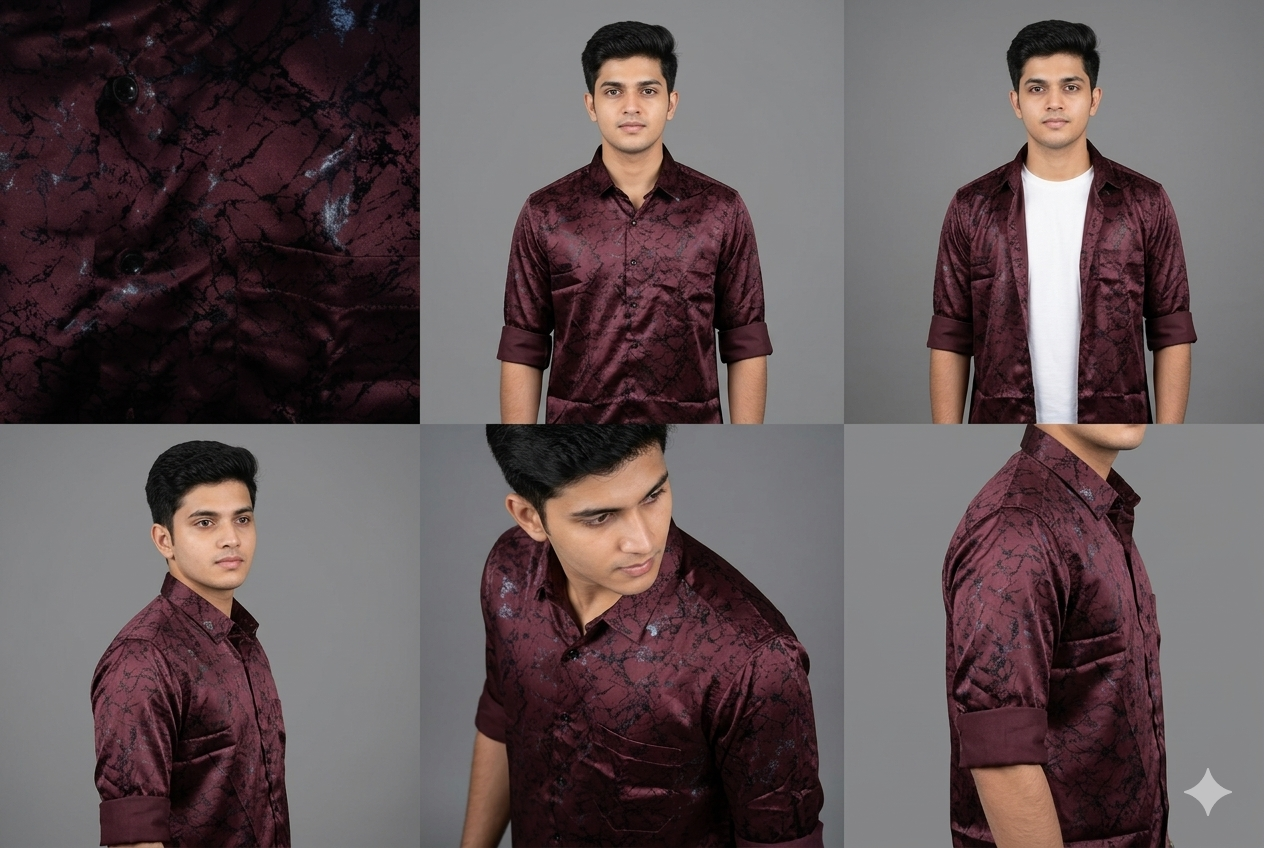 MAROON SATIN PRINTED Premium Shirt full sleeve