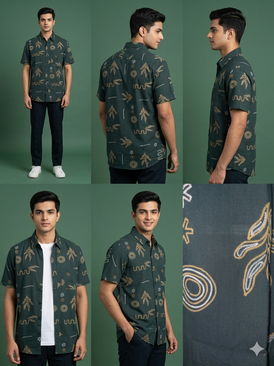DEEP HUNTER GREEN Premium Breathable Rayon Cotton  Floral Button-Down
