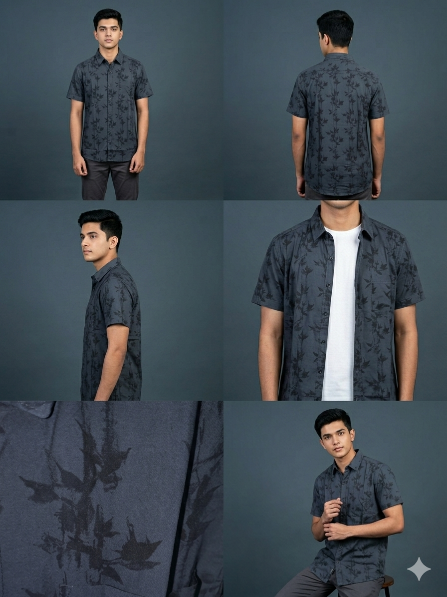 GREY Premium Breathable Rayon Cotton  Floral Button-Down