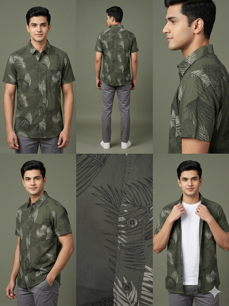 DARK OLIVE Premium Breathable Rayon Cotton  Floral Button-Down