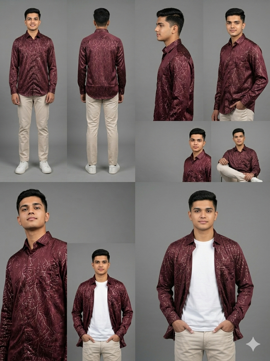 SATIN GOLD PRINTED SHIRTS FULL SLEEVES