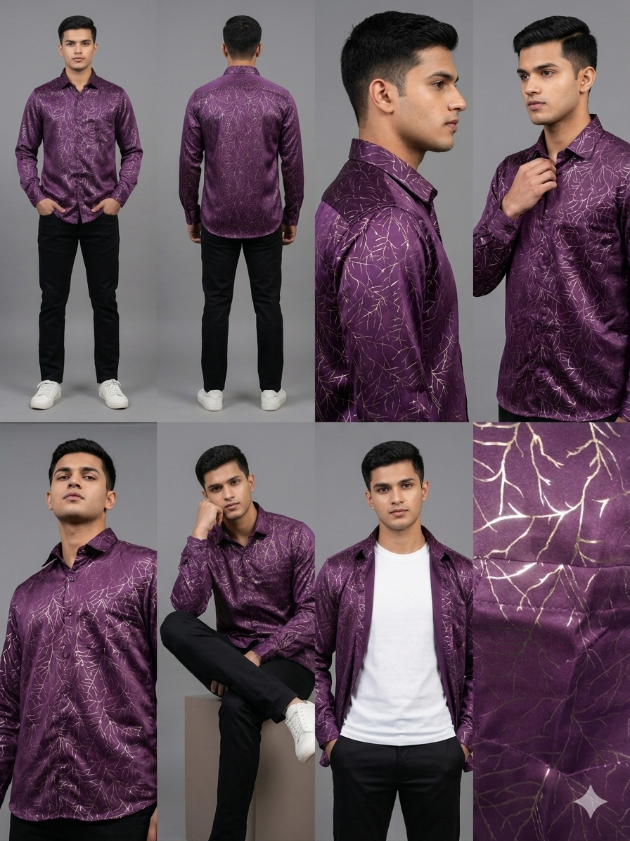 SATIN GOLD PRINTED SHIRTS FULL SLEEVES