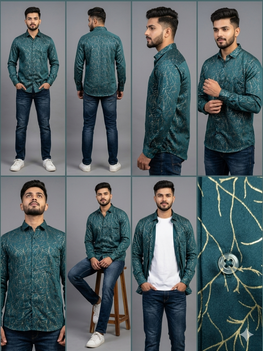 SATIN GOLD PRINTED SHIRTS FULL SLEEVES