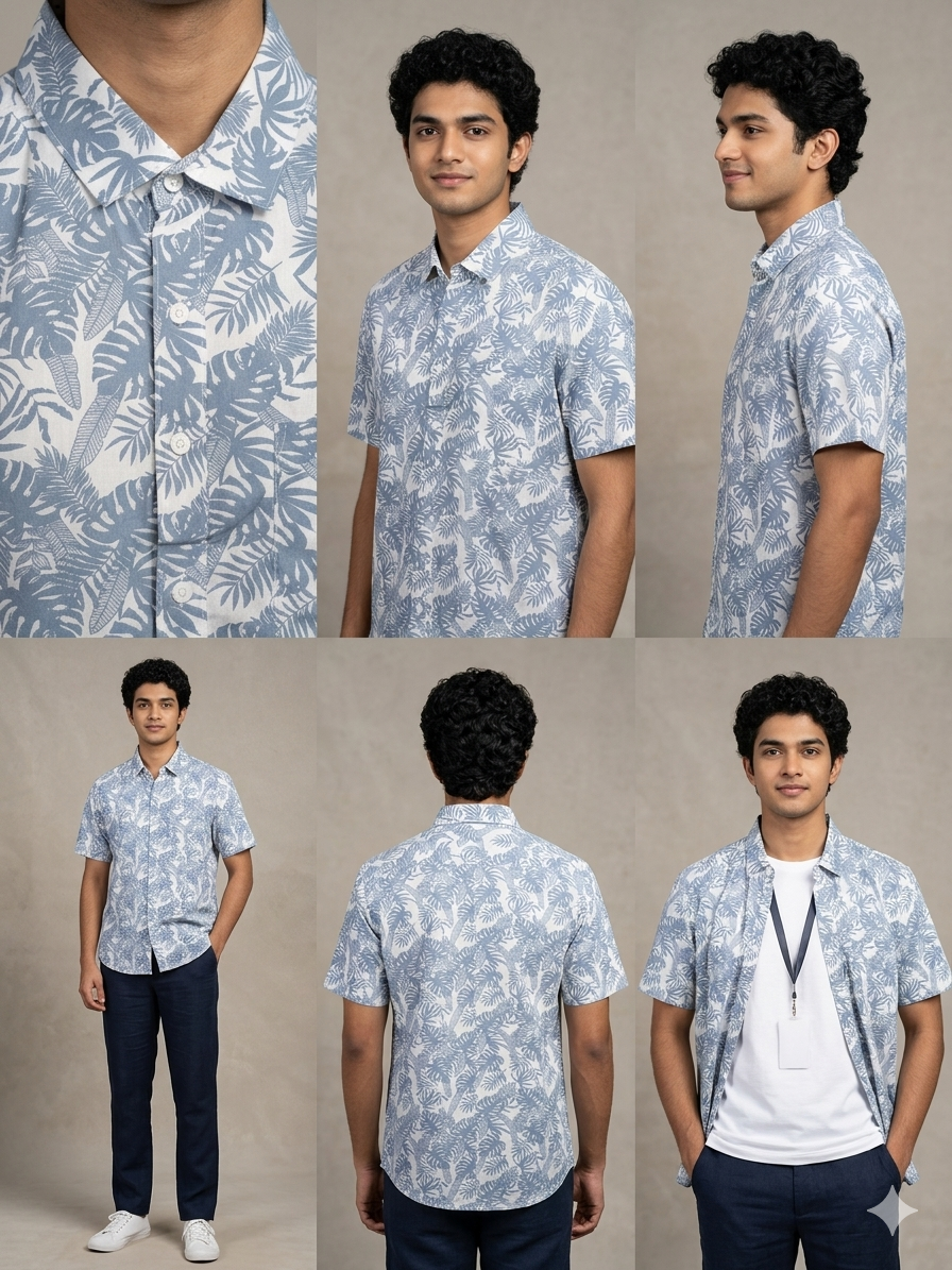 BEIGE PALM PRINT COTTON HALF SHIRT (The Oasis Resort Shirt)