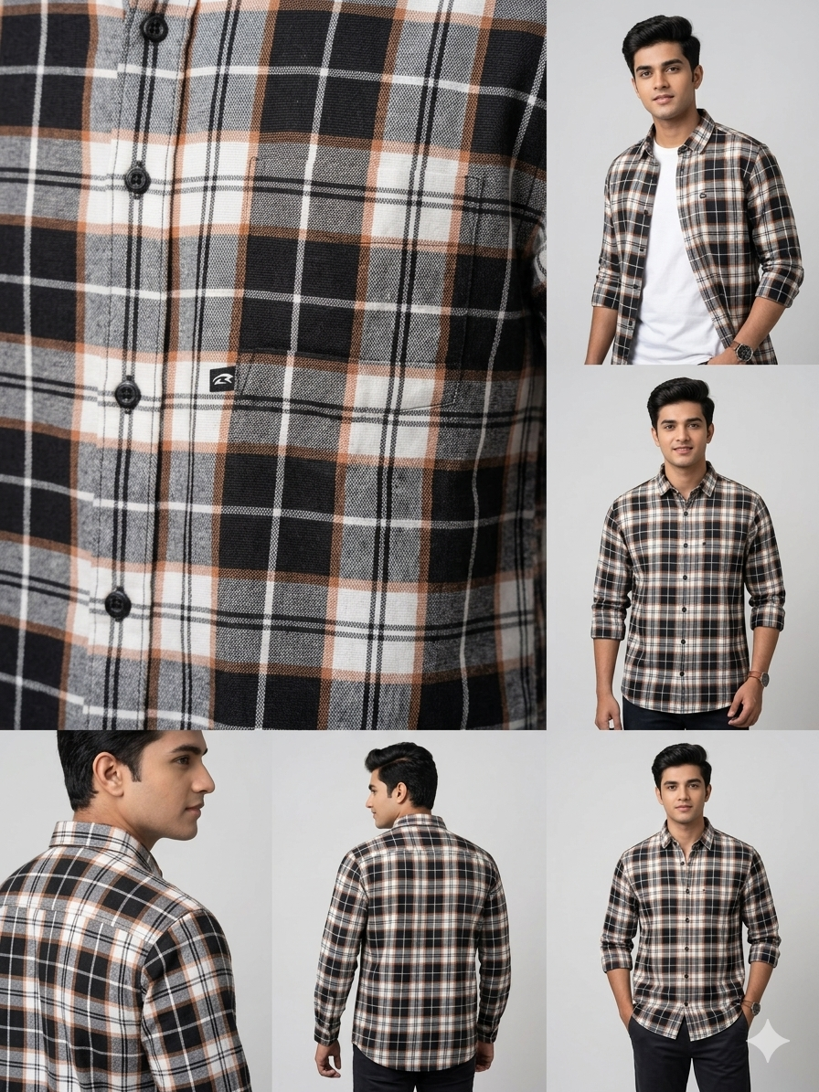 BROWN B&W PREMIUM CHECKERED SHIRT modern full sleeve wear(unisex)