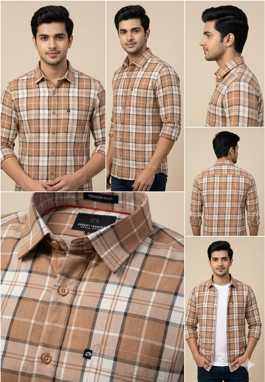 COPPER TAN PREMIUM CHECKERED SHIRT modern full sleeve wear(unisex)
