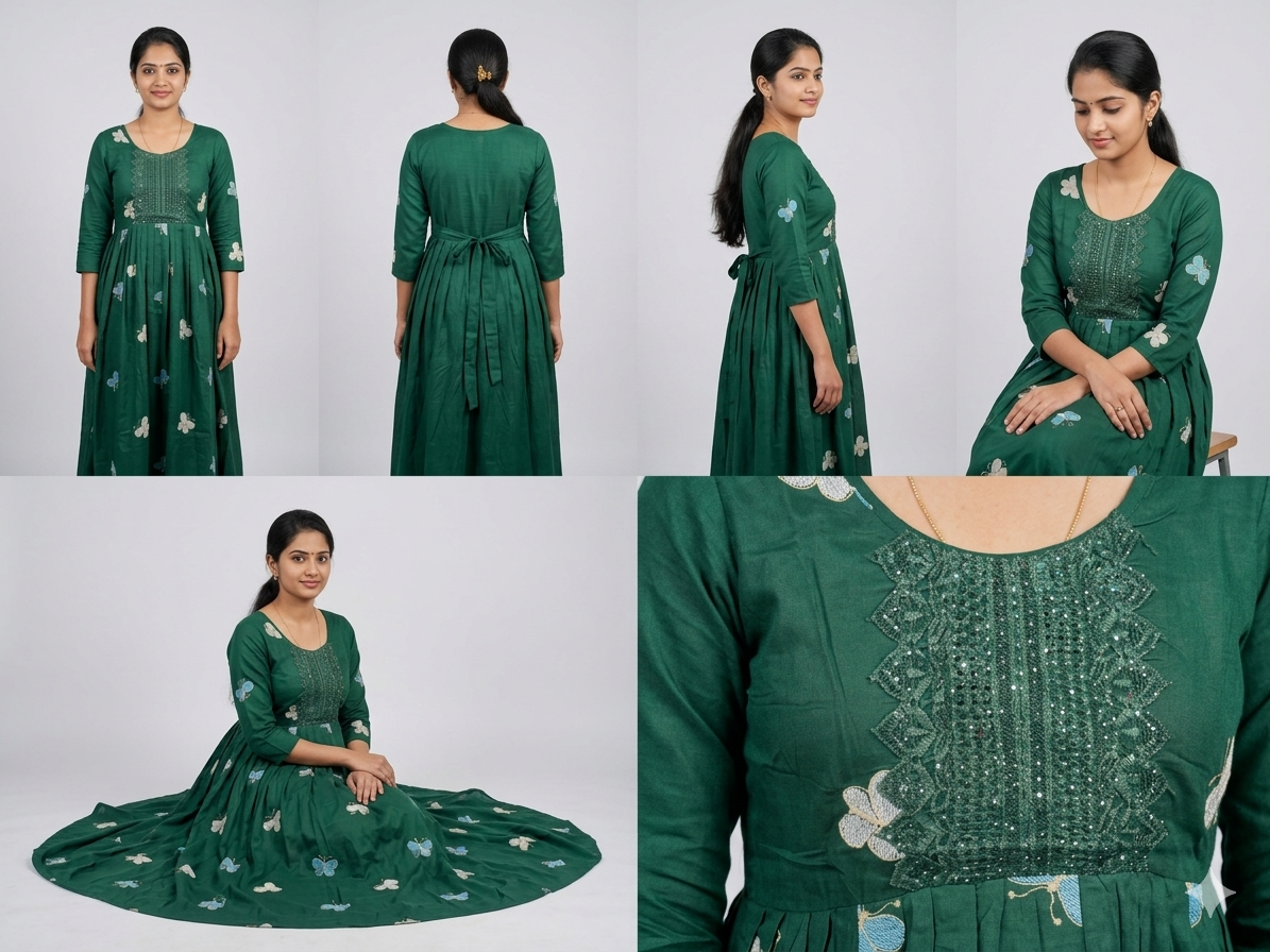 BROWN Exquisite Butterfly Embroidered Cotton Anarkali