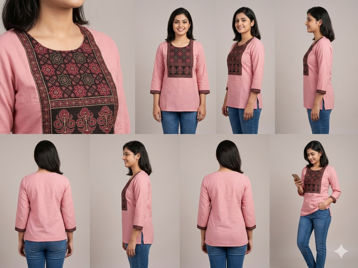 PINK STRAIGHT-CUT SHORT KURTI | MODERN CASUAL WITH ETHNIC TOUCH | LINEN-COTTON BLEND