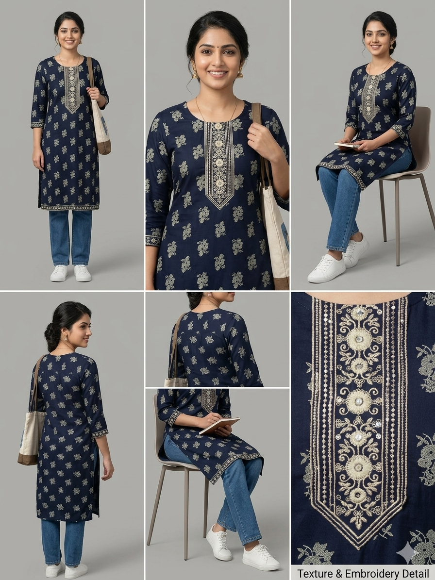 PINK Straight-Cut Embroidered and Printed Kurta | COTTON