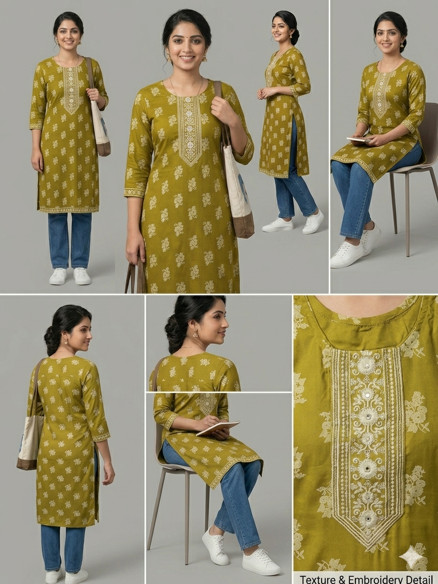 PINK Straight-Cut Embroidered and Printed Kurta | COTTON