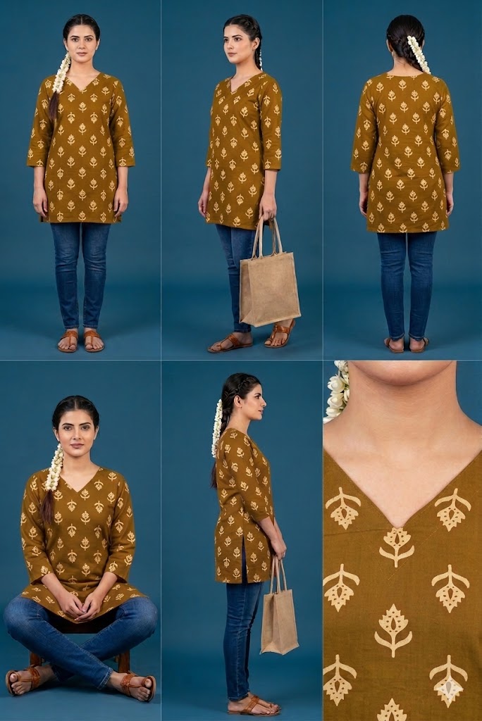 MEGANTA PINK LINEN-COTTON PRINTED SHORT KURTI TOP
