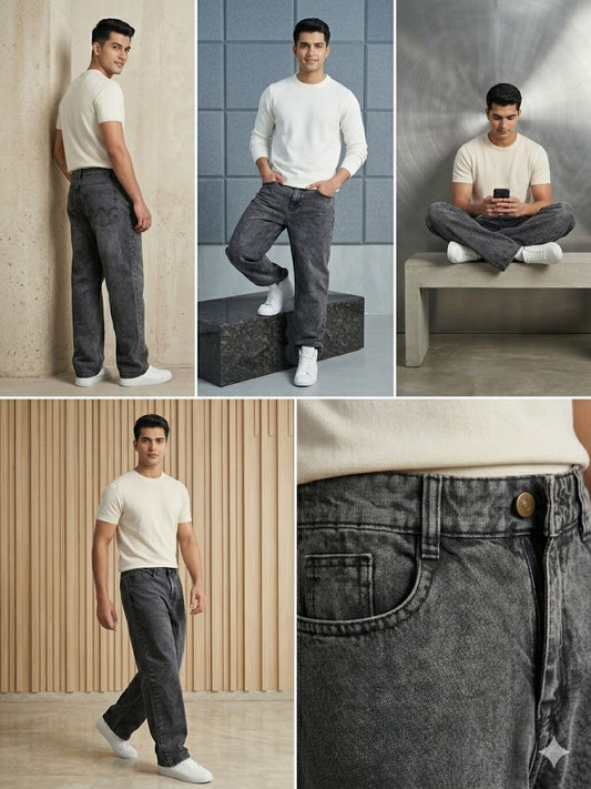 GREY PREMIUM RELAXED FIT BAGGY JEANS