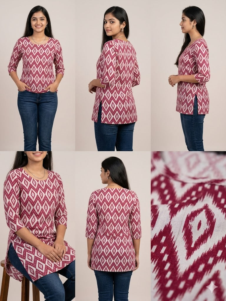 MEGANTA PINK SHORT KURTI | PREMIUM COTTON | PRINTED