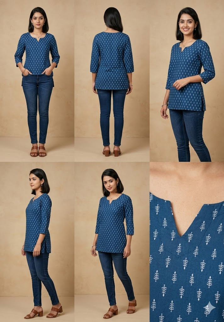 TEAL BLUE SHORT KURTI | PREMIUM COTTON | PRINTED