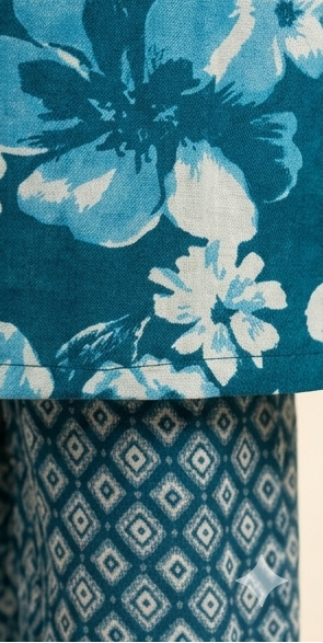 Teal Floral Print Cotton Straight Kurti Set (with trousers)