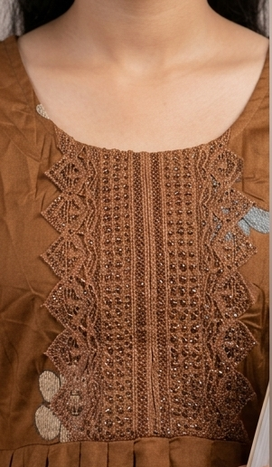 BROWN Exquisite Butterfly Embroidered Cotton Anarkali