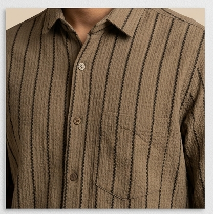 BROWN SEERSUCKER SHIRT premium full sleeve shirt (striped popcorn shirt)