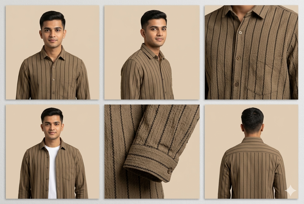 BROWN SEERSUCKER SHIRT premium full sleeve shirt (striped popcorn shirt)