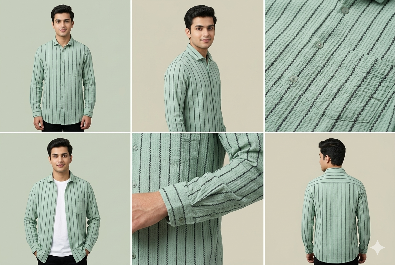 BROWN SEERSUCKER SHIRT premium full sleeve shirt (striped popcorn shirt)