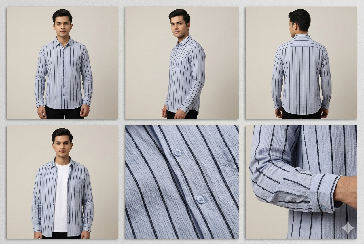 BROWN SEERSUCKER SHIRT premium full sleeve shirt (striped popcorn shirt)