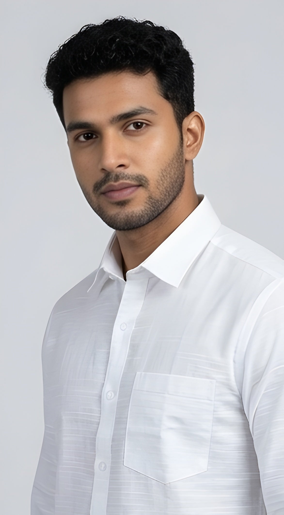 WHITE TEXTURED COTTON SHIRT WITH FULL SLEEVES