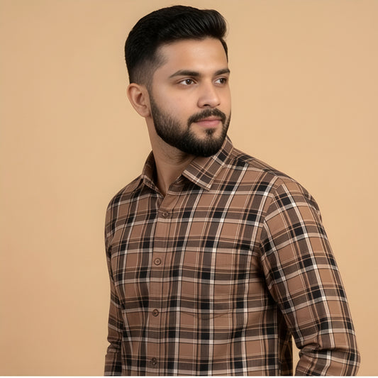 BROWN PREMIUM CHECKERED SHIRT modern full sleeve wear(unisex)