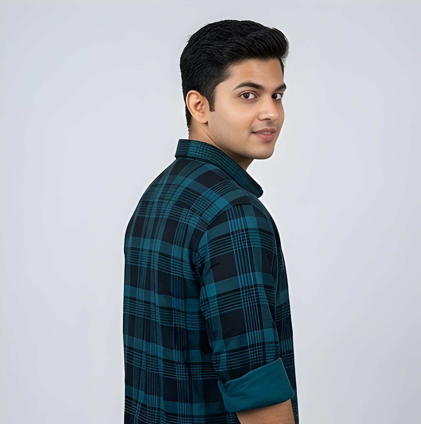 TEAL AND BLACK color Full sleeve checkered shirt cotton  (dark colors)