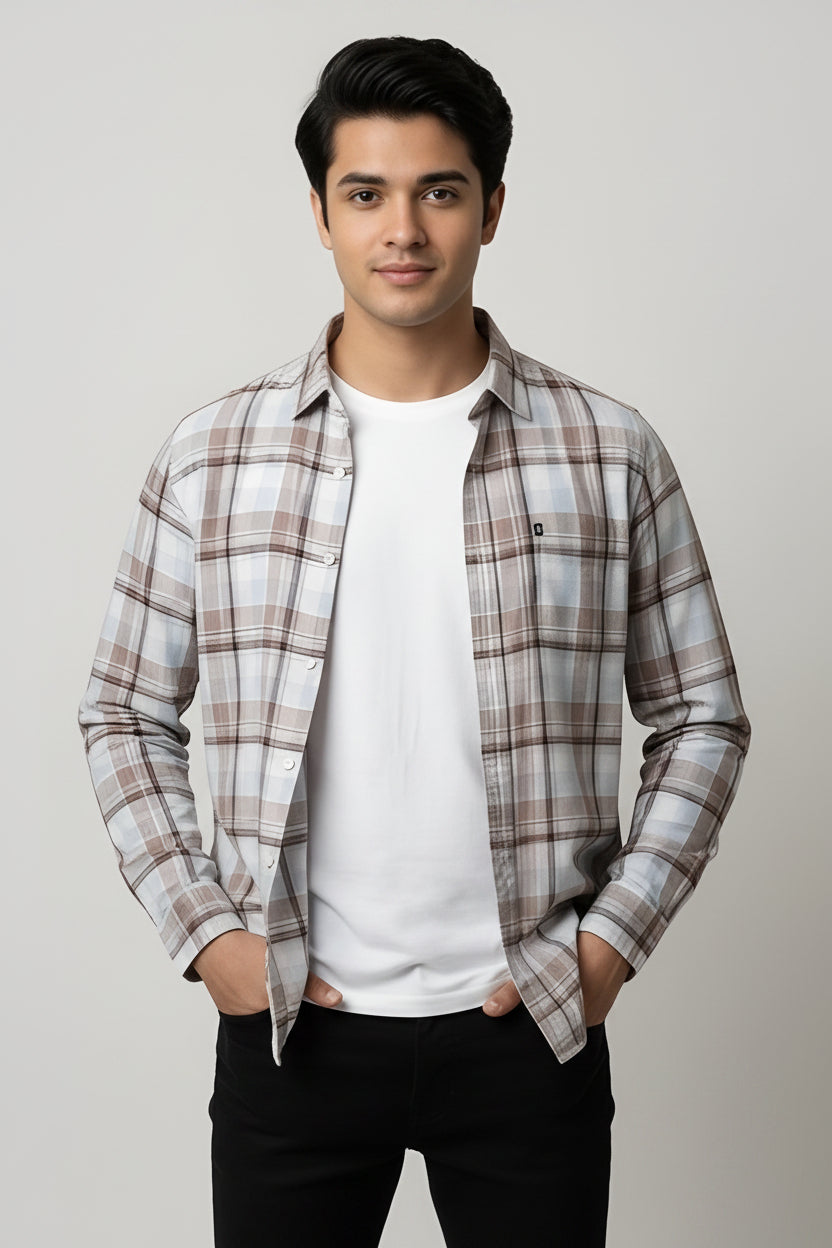 MAROON - COPPER TAN PREMIUM CHECKERED SHIRT modern full sleeve wear(unisex)