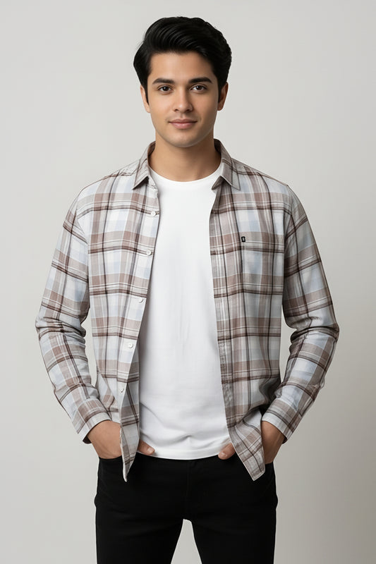 MAROON - COPPER TAN PREMIUM CHECKERED SHIRT modern full sleeve wear(unisex)