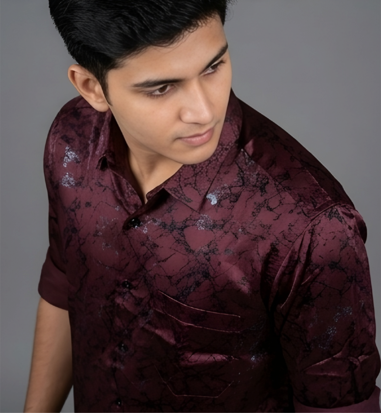 MAROON SATIN PRINTED Premium Shirt full sleeve