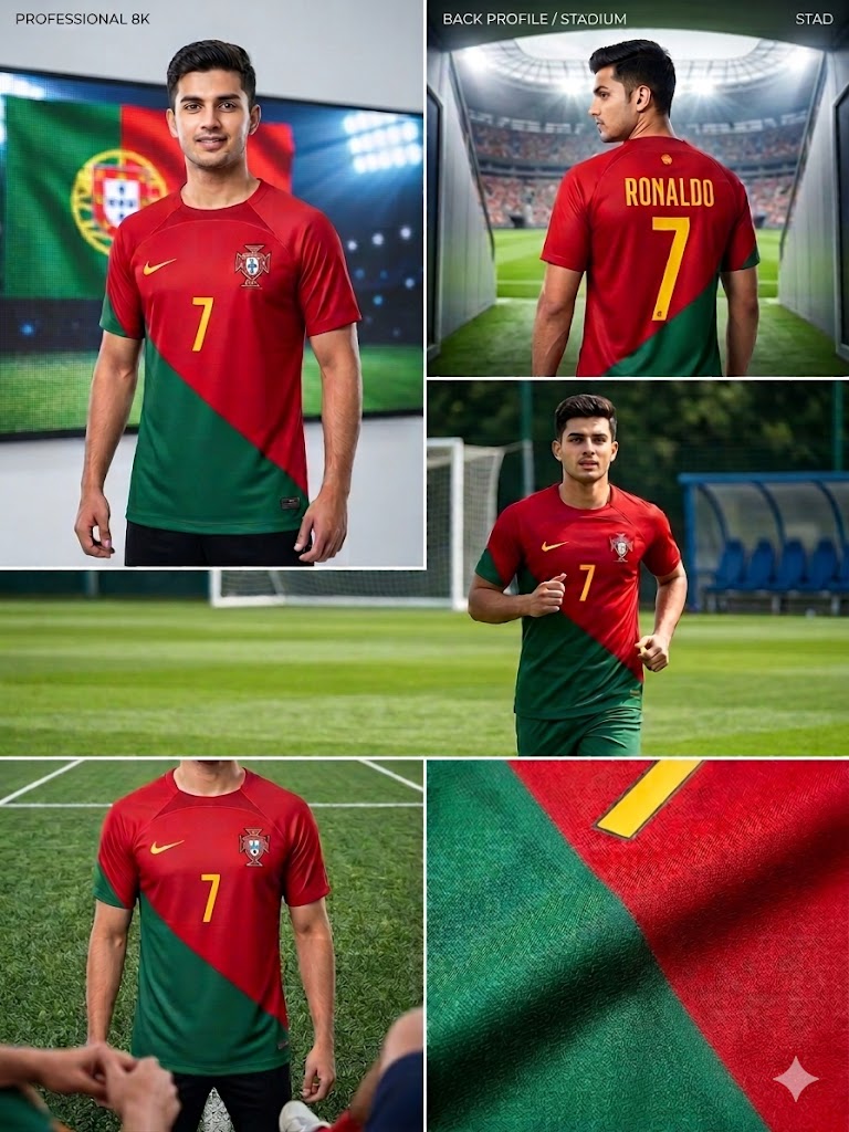 Premium Red Green Ronaldo sports jersey | Unisex | Breathable polyester