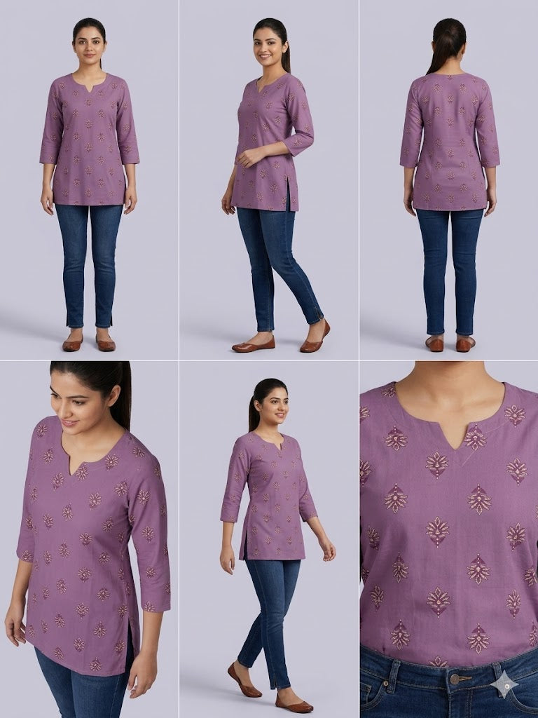 LAVENDER SHORT KURTI | PREMIUM COTTON | PRINTED