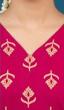 MEGANTA PINK LINEN-COTTON PRINTED SHORT KURTI TOP